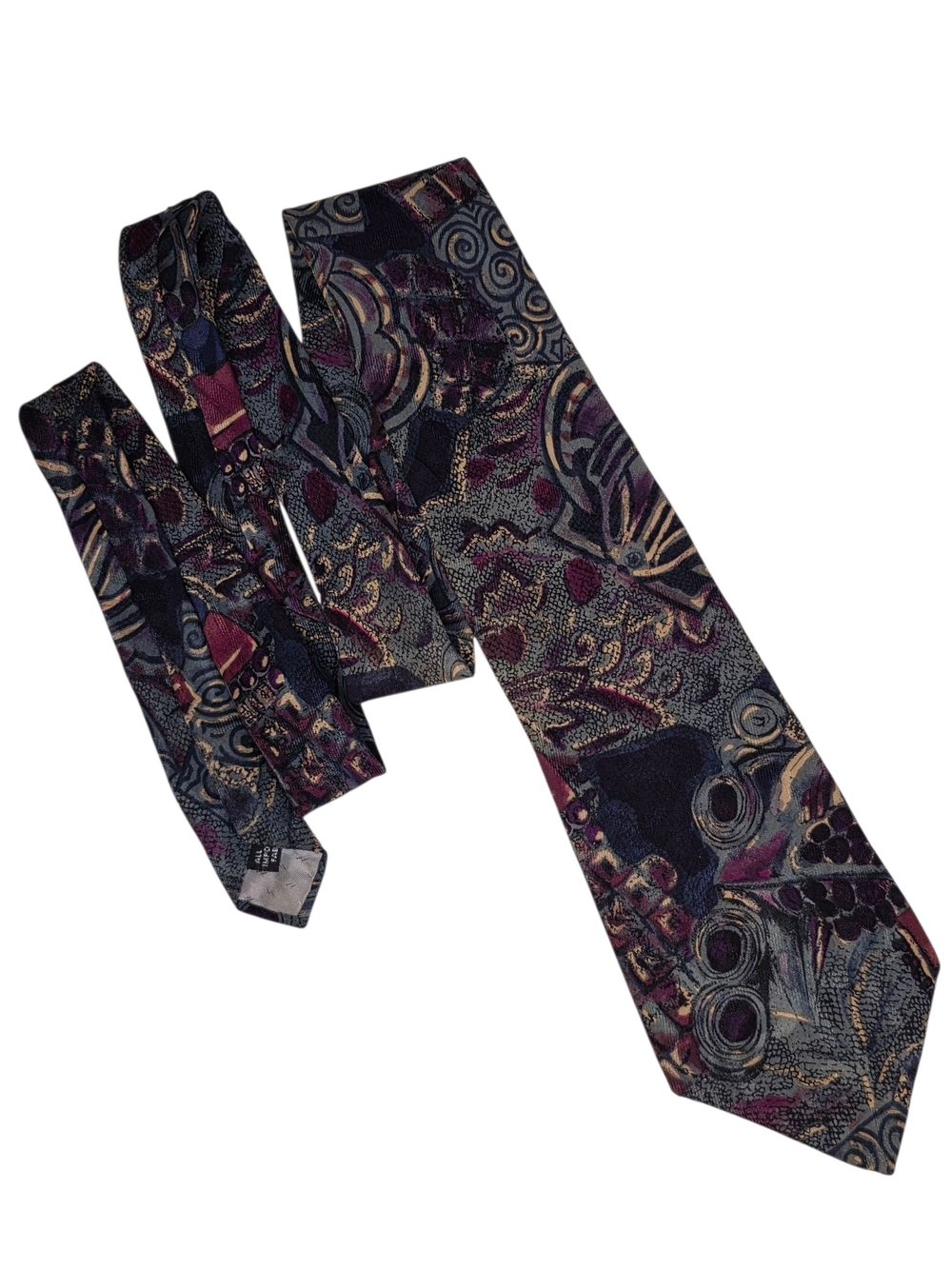 Vintage Monsieur Givenchy Silk Tie Abstract Geometric Swirl Purple Gray USA